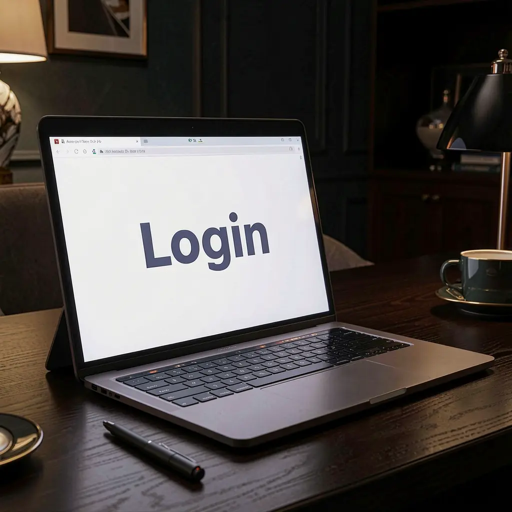 Modern laptop on a dark desk with a glowing login screen showing the QQ777 interface for secure account access in Bangladesh